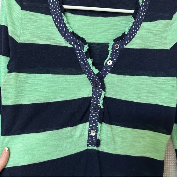 Anthropologie • Green & Navy Striped Henley Top • Size S - Picture 6 of 8